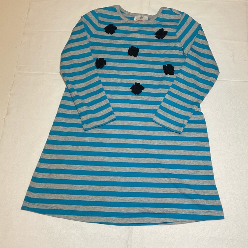 Hanna Andersson Girls 6/7 120cm Blue White Skater Dress